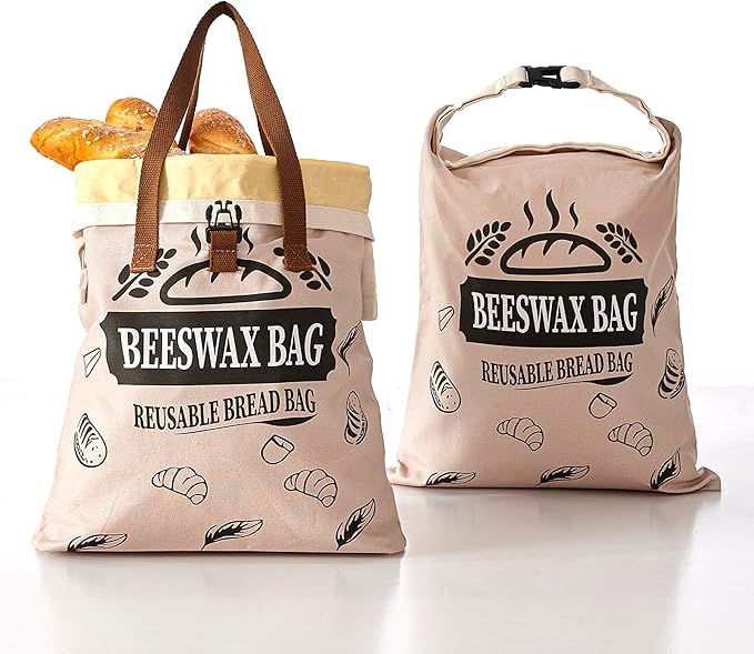 2 Pack Reusable Beeswax Bread Bags for Homemade Bread with Handle,17 X 13 Inch Large Cotton Sourdough Bread Storage for Fridge Freezer Counter,Keep Fresh Longer