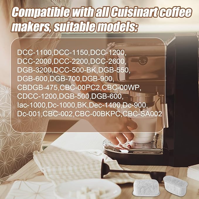 4pcs Coffee Filter Replacement for Cuisinart, Activated Carbon Espresso Coffee Maker Charcoal Water Filter Replacement Compatible with Cuisinart Machines