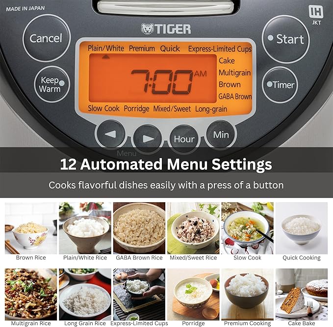 Tiger JKT-D Multi-Functional Induction Heating (IH) Electric Rice Cooker with 12 Cooking Settings (Silver Black)