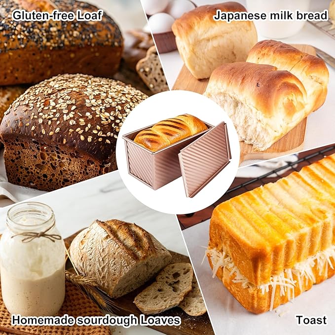 2 PCS Pullman Loaf Pan With Lid, 2.2 LB/1 LB Sandwich Bread Loaf Pan, Non-Stick Bread Loaf Baking Pan With Lid, for Baking Bread, Sandwiches and Toast