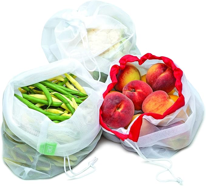 Joie Reusable Produce Bags 5pc Set, Sustainable, Nylon, Mesh, Machine Washable, Eco-Friendly, 5.5 x 6 inches