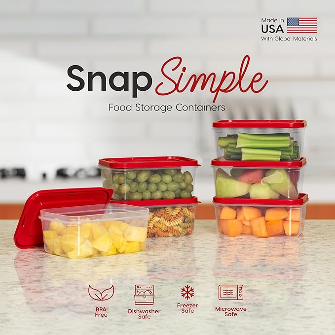 IRIS USA 12 PC Plastic Food Storage Containers With Lids | 6 Meal Prep Containers & 6 Lids| Leftovers Potluck Office Lunch Salad Snack Fruit, Microwave Dishwasher Freezer Safe, BPA Free, Clear/Red