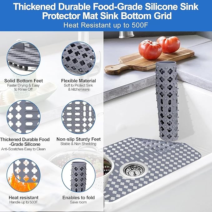 ARLBA Upgraded Silicone Sink Mat 28"x14" Sink Protectors for Kitchen Sink with Rear Drain/Center Drain,Sink Rack for Bottom of Sink, Kitchen Sink Mats for Bottom of Stainless Steel/Porcelain Sink