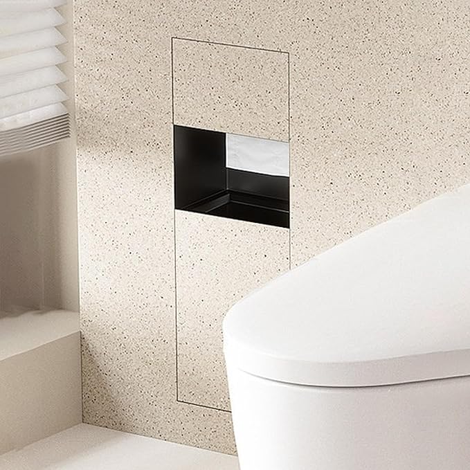 Recessed Bathroom Trash Can & Toilet Paper Holder Tile-Friendly Built-in Hidden Garbage Bin Stainless Steel Recessed Storage Cabinet Shower Nich for Toilet Bathroom Hotel,D