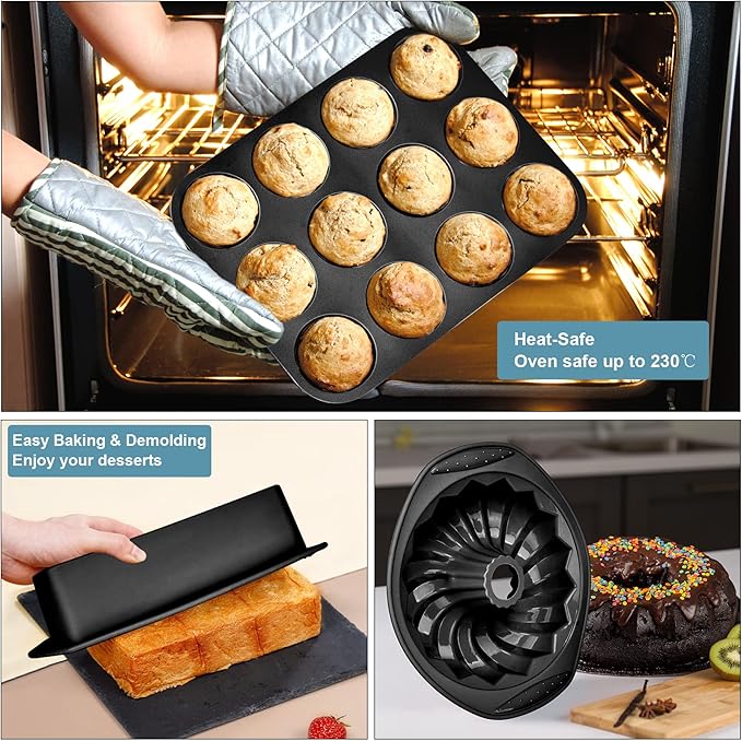 Aschef 9in1 Nonstick Silicone Baking Ring Cake Pan Cookie Sheet Molds Tray Heat Resistant Bakeware Tools Kit for Muffin Loaf Bread Pizza Cupcake Utensil