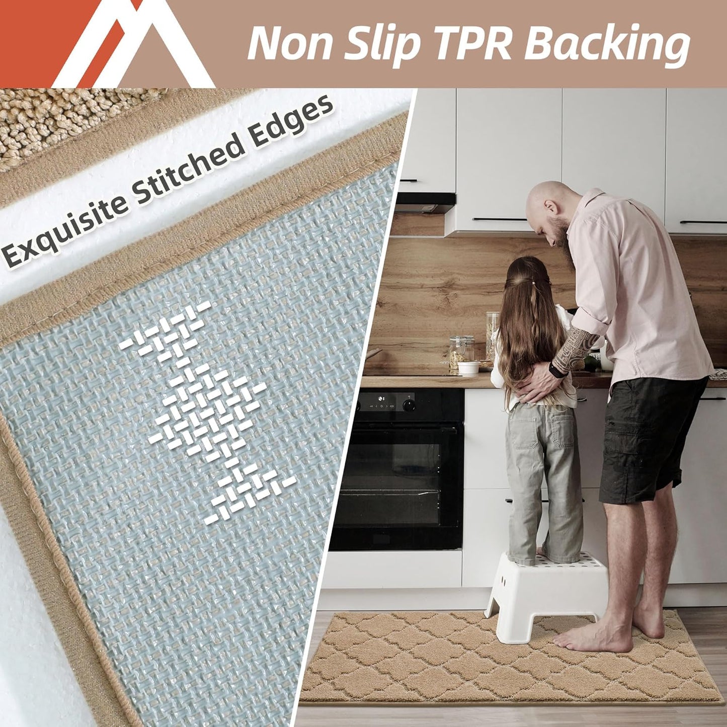 COSY HOMEER Soft Kitchen Rugs [2 PCS] for in Front of Sink Super Absorbent Kitchen Floor Mats and Mats 24x35 Inch/24X60 Non-Skid Kitchen Mat Standing Mat Washable,Polyester,Beige