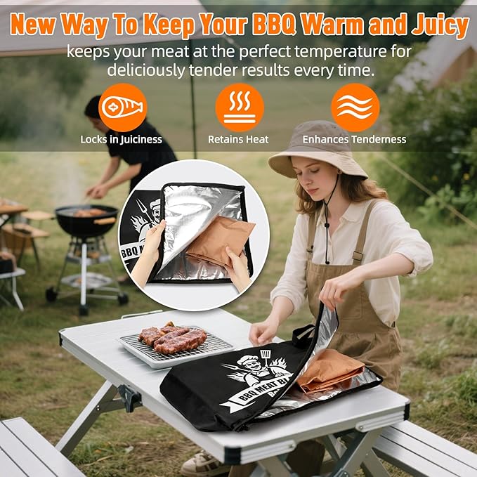 Upgraded BBQ Blanket for Resting Meat - Smoker Accessories Brisket Blanket - Insulated Meat Resting Bag with Wide Mouth for Steak/ Pork Shoulder/ Turkey - Thanksgiving Christmas Stocking Stuffers Birthday BBQ Accessories Grilling Gifts for Men Dad(21inch)