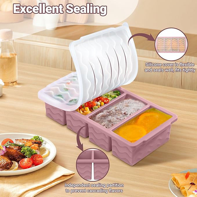 Doasuwish Silicone Freezer Tray for Soup with Lid – 1-Cup Soup Container Cube Style Ice Cube Trays for Freezer, Meal Prep & Food Storage, Freeze 250mL/125mL Portions – 2 Pack