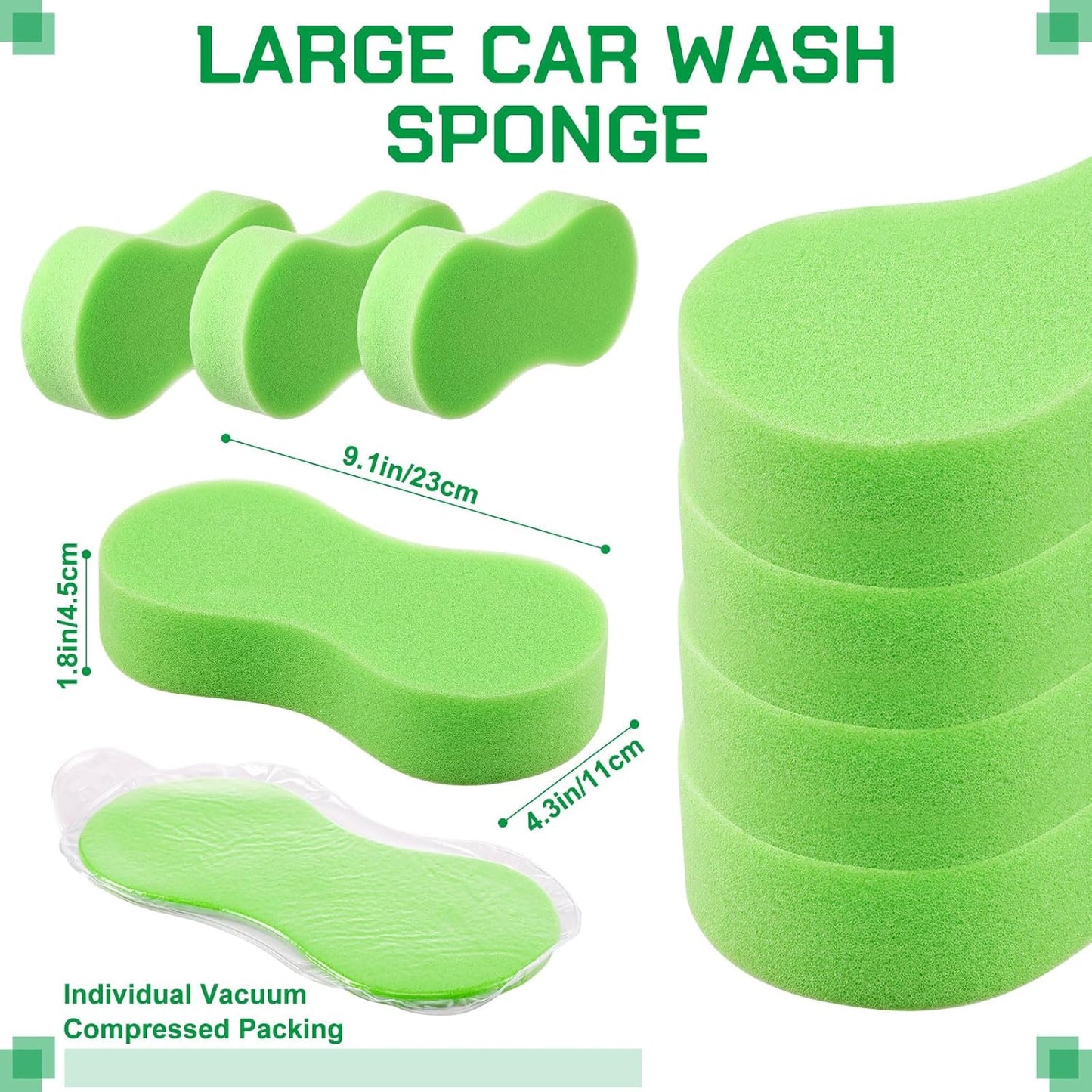 Vesici 24 Pack Large Sponges Bulk Multi-Purpose Extra Large Sponge for Washing Cars Field Day Water Games Household Cleaning Car Boat Bike Kitchen Bathroom Vacuum Compressed Packing (Bright Green)