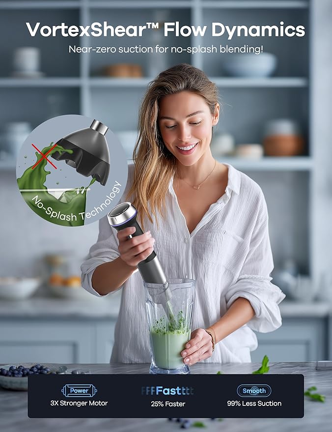 Ganiza Immersion Blender Handheld Corded 8 in 1 Hand Blender Max 1000W 16 Speed Mode Stick Emulsifier with 800ml Mixing Beaker, 600ml Chopper, Whisk, Frother, Potato Masher and Portable Bottle