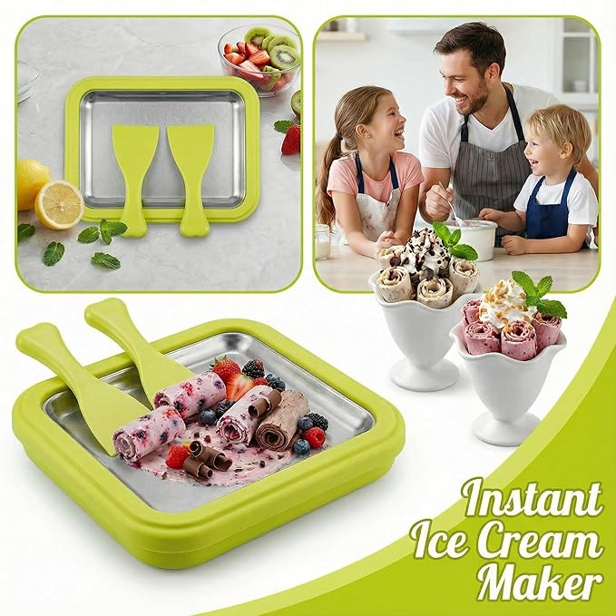 Rolled Ice Cream Maker, Manual Ice Cream Tray for Homemade Frozen Yogurt and Sorbet, Food Grade Ice Cream Roller for Family (Green)