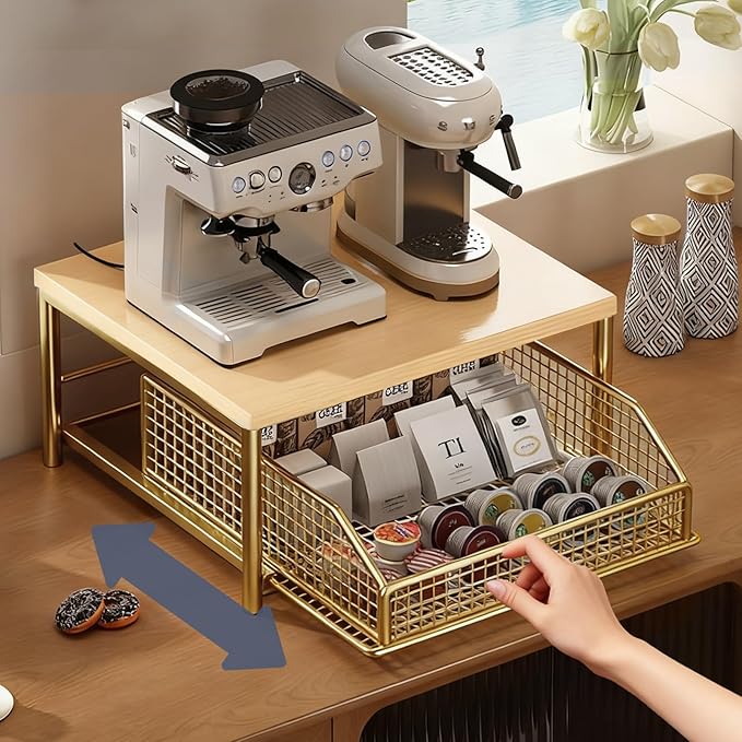Funecy Coffee Pod Drawer Holder,Coffee Machine Storage Rack,Home Kitchen Counter Coffee Bar Organizer,Storage Basket Drawer (Gold)
