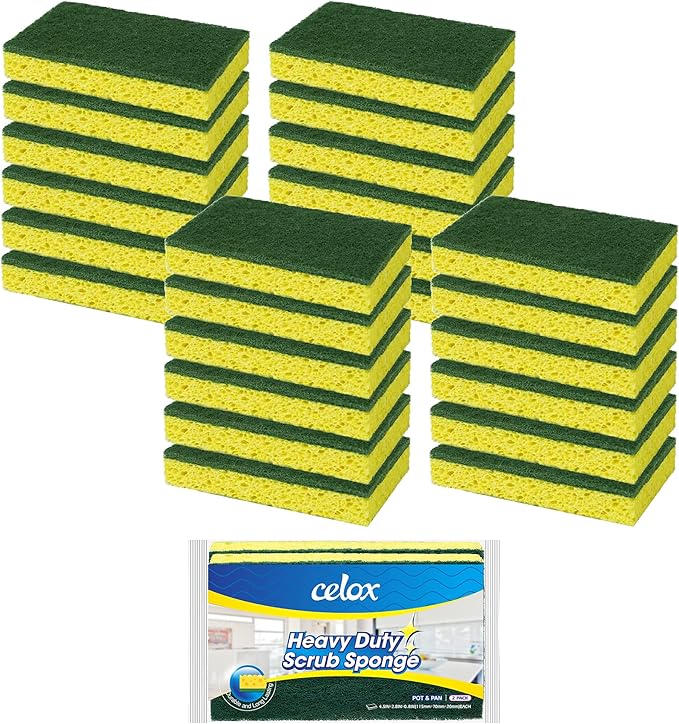 CELOX 24 Pack Dish Sponge for Kitchen, Dish Brush with Soap Dispenser for Cleaning Pots, Dishes, Bowls, Gray