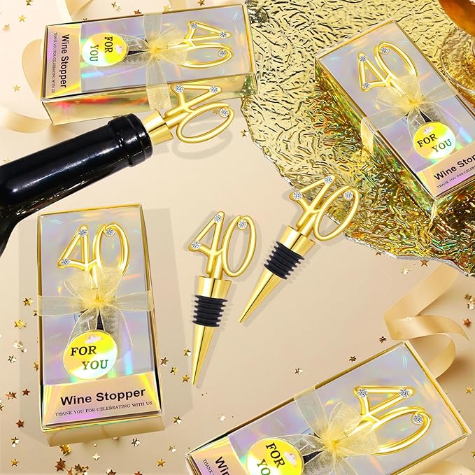 30Pcs 40th Birthday Wine Stopper 40th Wedding Wine Stopper Favors Wine Stoppers Party Favor 40 Birthday Party Souvenirs for Guests Wine Stoppers Gift Box for Wedding Anniversary Decorations (40th)