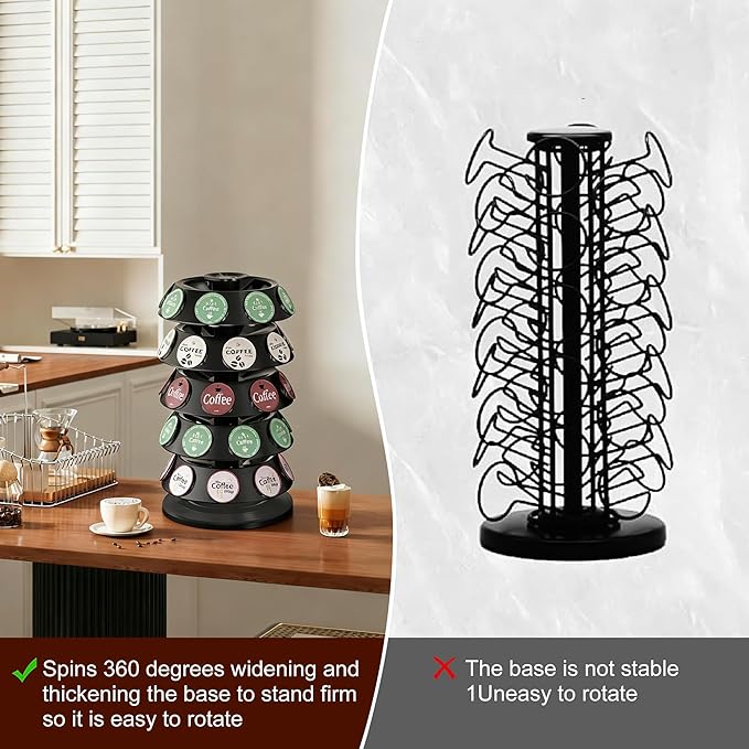 CEHNCEH K Cup Holder: Coffee Pod Carousel Organizer, Compatible with 40 Keurig K-Cup Pods, Spins 360-Degrees - Lazy Susan Platform, Home or Office Kitchen Counter Organize (New Model Black)