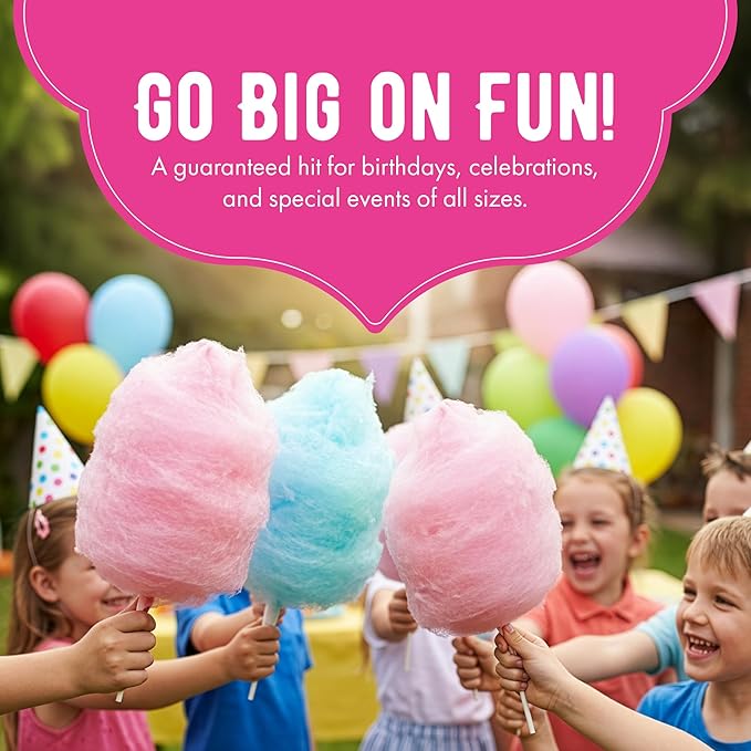 The Candery Cotton Candy Floss Sugar (2-Pack) Includes 100 Premium Cones | Raspberry Blue and Strawberry | Plastic, Reusable Jars | Easy Pour Spout or Scoop | Includes Scooper | 3 LBS Jars