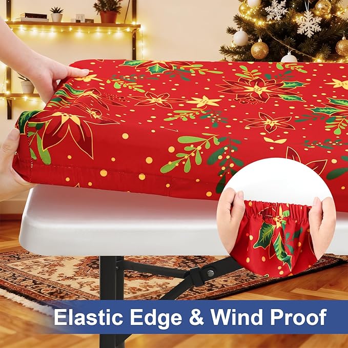 homing Rectangle Table Cloth Cover, Waterproof Polyester Elastic Fitted Tablecloth, Fits for 6 Foot Folding Tables, Washable Table Protector for Christmas, Holiday, Party (Flowers, 30" x 72")