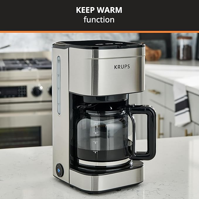 KRUPS Coffee Maker 10 Cups Simply Brew Stainless Steel Drip Coffee Maker,900 Watts-Coffee Filter,Drip Free,Dishwasher Safe Pot,Black & Silver,(Pack of 2)