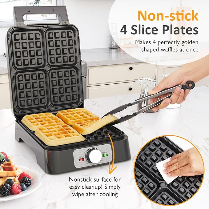 Sunvivi 4 Slices Waffle Maker: Electric Waffle Iron with Adjustable Temperature Control, Nonstick Waffle Machine with Indicator Light, Easy to Clean, Ideal for Kids and Families, Silver