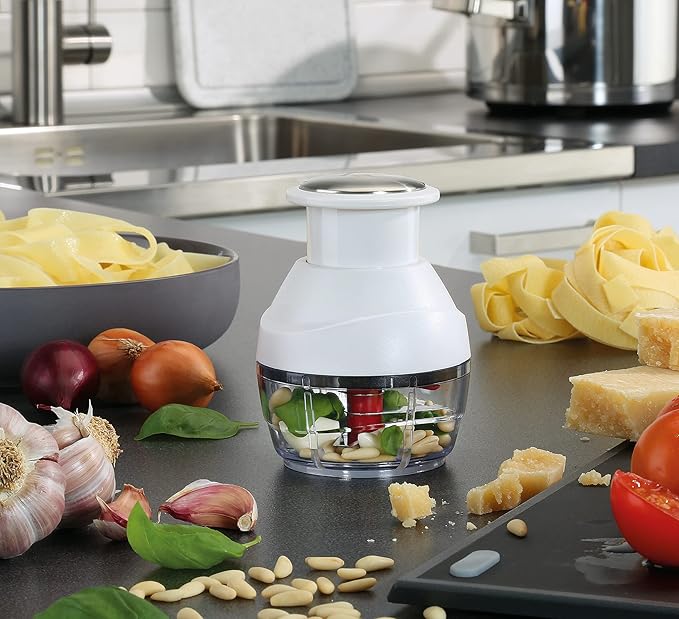 Küchenprofi Vegetable & Fruit Chopper - 3.4" Dia x 4.5" H, White, Contemporary - Mini Food Chopper - Onion Dicer & Garlic Mincer
