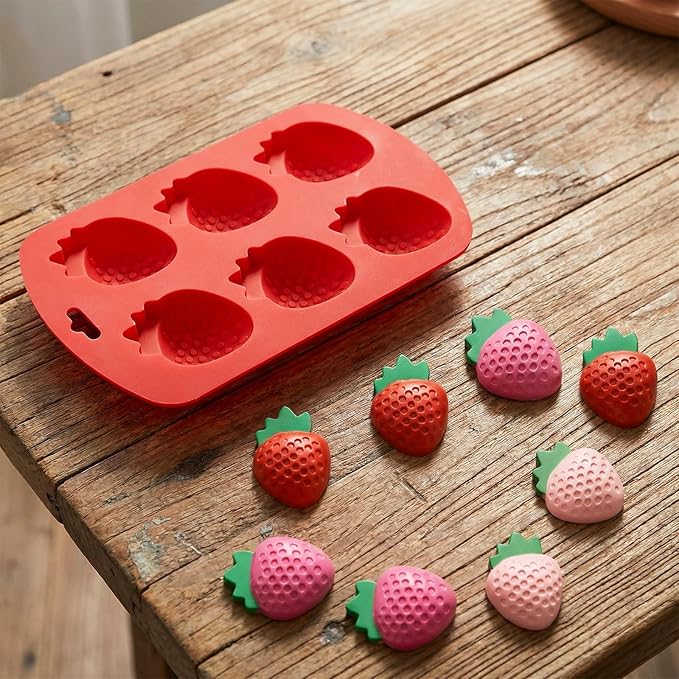Ymapinc 3D Strawberry Mold Silicone, 2pcs Fondant Molds for Cake Decorating, Fruit Silicone Molds for Chocolate/Candy/Clay/Candle, Cookie Mold Baking Supplies (Red)