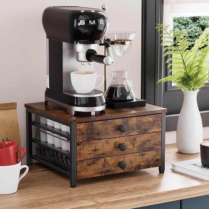 Coffee Pod Holder for Countertop, 3 Tier K Cup Holder Drawer, Coffee Bar Organizer 60 Coffee Pods Storage Organizer with Sliding Drawer for Coffee Station