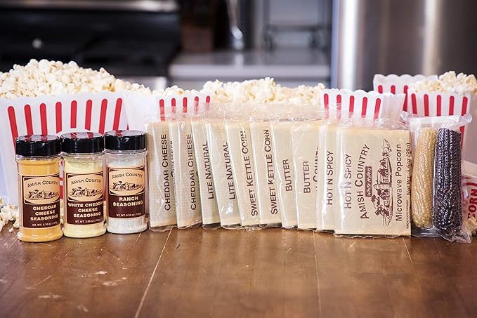 Amish Country Popcorn | Old Fashioned Microwave Popcorn | Non-GMO, Gluten Free, Microwaveable and Kosher (Microwave Sampler Gift Pack, 10 bags & 2 Cobs)