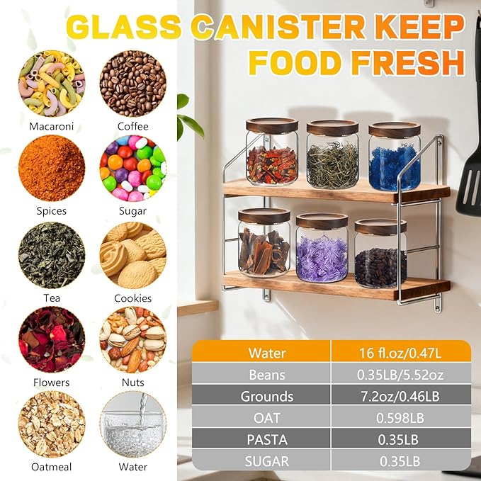Glass Spice Jars Seasoning Containers Small Glass Jars with Lids Airtight Food Storage Canister for Kitchen Pantry Sugar Tea Coffee Bean Nuts Cookies Herbs Salt (16oz/473ml*2 Pcs)