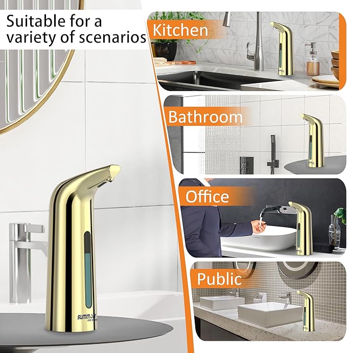 Automatic Soap Dispenser Touchless,400ML Hand & Dish Countertop Electric Liquid Dispenser with Sensor,Modern 4 Gear Adjustable Waterproof Battery Operated Kitchen Auto Soap Pump