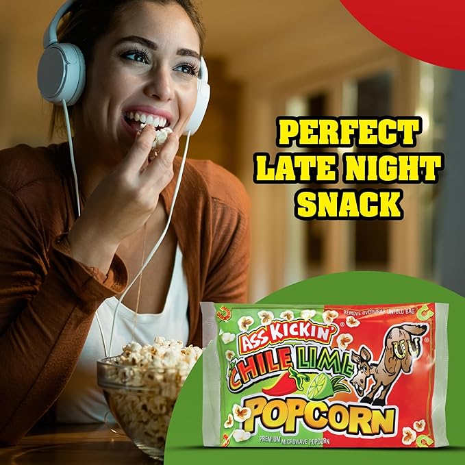 ASS KICKIN' Chile Lime Microwave Popcorn Bags - 6 Pack - Ultimate Spicy Popcorn Gourmet Gift - Makes a Great Movie Theater Popcorn or Snack Food for Movie Night