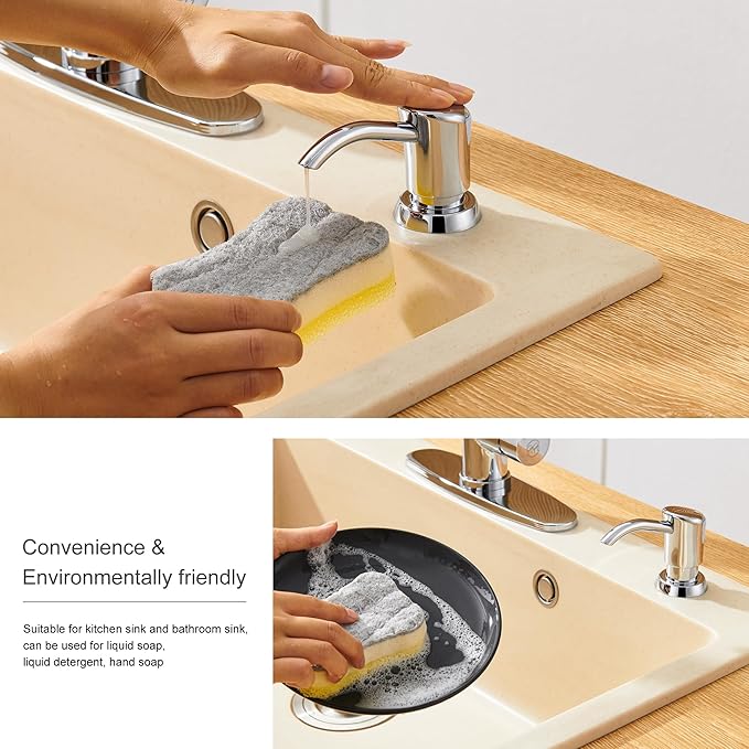 GAGALIFE Built in Counter Soap Dispenser for Kitchen Sink and Extension Tube Kit, Anti-Leakage Upgrade with 40" Tube No More Top Refill (Chrome)