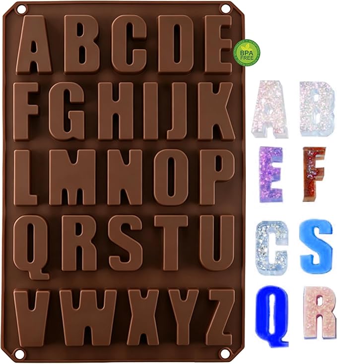 Letter Alphabet Silicone Molds BPA Free Food Grade Non-Stick Easy Release Reusable Baking Molds for Chocolate Cake Ice Tray DIY Cake Decorating Kitchen Baking Tools