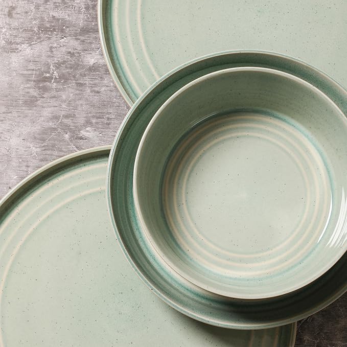 Stone Lain Claire 24-Piece Dinnerware Set Stoneware, Plates and Bowls Set, Dishwasher and Microwave Safe, Dish Set for 8, Green