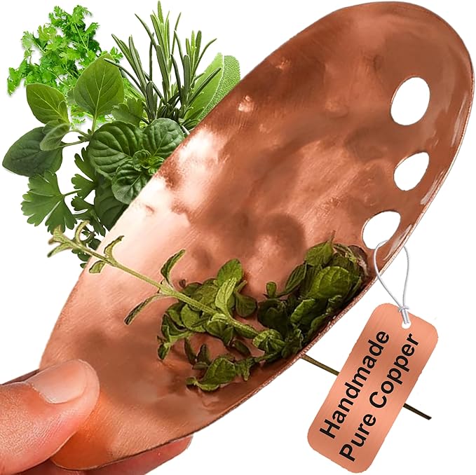 Handmade Copper Herb Stem Stripper Bowl – Herb Stripper Tool with 7 Hole Sizes – Shred & Catch Herbs & Greens - 5.5 x 3.5 In. Fun and Unique Kitchen Gadgets – Homesteading Essentials by Ash Harbor
