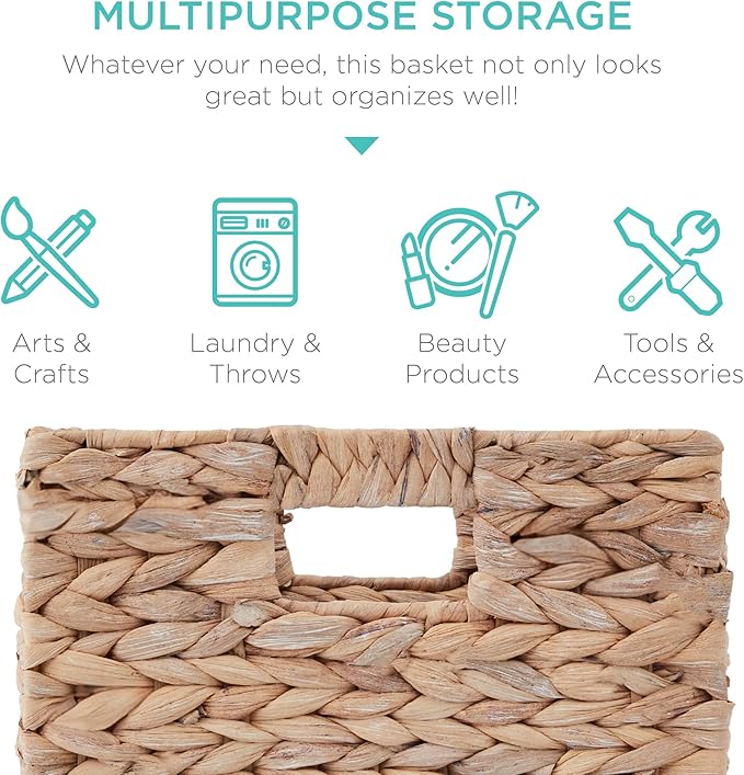 Best Choice Products 13x13in Pack of 5 Cube Storage Baskets, Water Hyacinth Multipurpose Collapsible Organizers, Handwoven Laundry Totes for Laundry, Living Room, Kids Room & Nursery - White