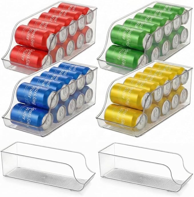 6 Pack Soda Can Organizer, Drink Organizer for Fridge, Clear Kitchen Pop Can Storage Organizer Soda Dispenser for Refrigerator Pantry