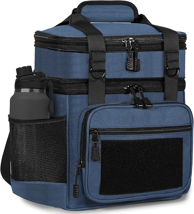 GLENKEY Tactical Lunch Box Cooler Bag - Expandable Insulated Lunch Bag for Men Women - Large Lunchbox for Adults Work Shifts Outdoor Trips Blue 16L