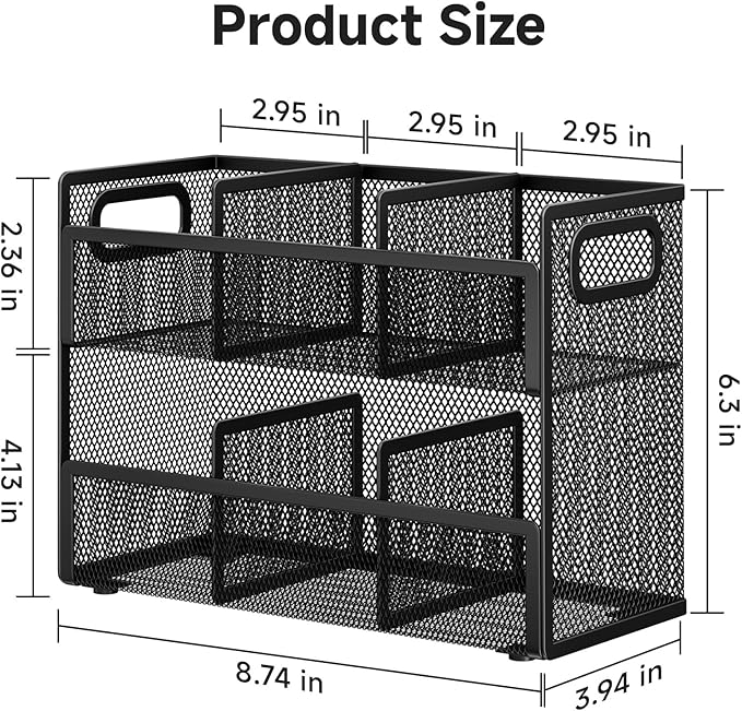 2 Tier Tea Bag Organizer, Mesh Tea Bag Holder with Handle, Teabag Holder, Tea Station Organizer for Countertop, Pantry, Kitchen, Cabinet -Black