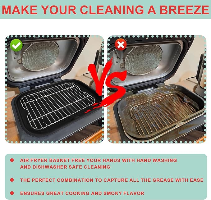 Non-Stick Griddle Pan, Stainless Steel Rack and Air Fryer Liners for Ninja FG551 Smart XL 6-in-1 Indoor Grill, Parts for Ninja Air Fryer Accessories with Disposable Parchment Paper, 100 Packs