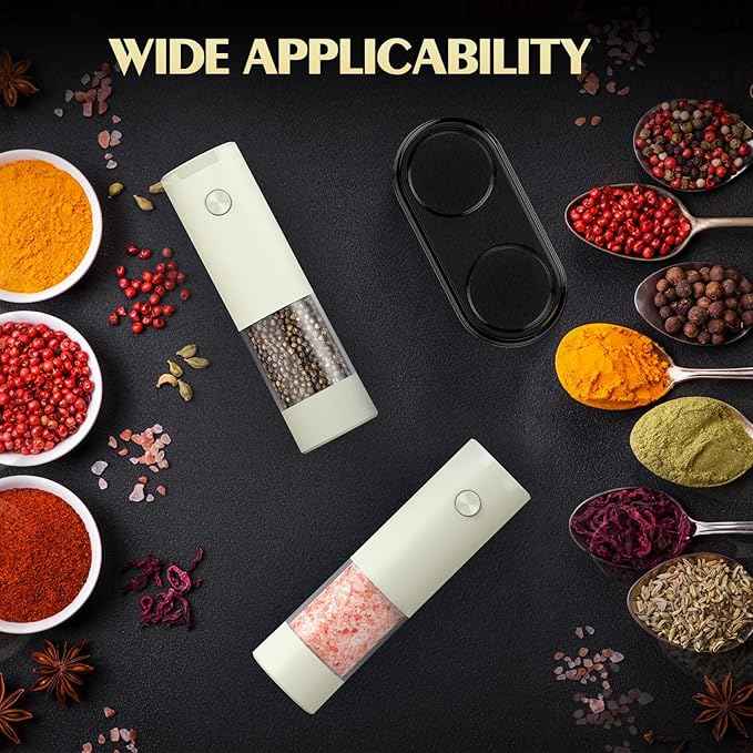 Salt and Pepper Grinder Set Electric Adjustable Coarseness Salt Pepper Grinder Shakers House Warming Gifts Automatic Battery Pepper Mill Shakers Gifts for Women Wedding Registry Must Haves