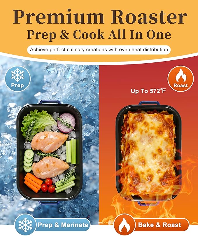 Roasting Pan for Oven with Rack 6-Piece Enamel Deep Lasagna Baking Dish 14&17 Inch, 572°F High Temp Resistance Dishwasher Safe Non-Stick Easy-To-Clean, Large Turkey Ham Roaster Mothers Day Gift