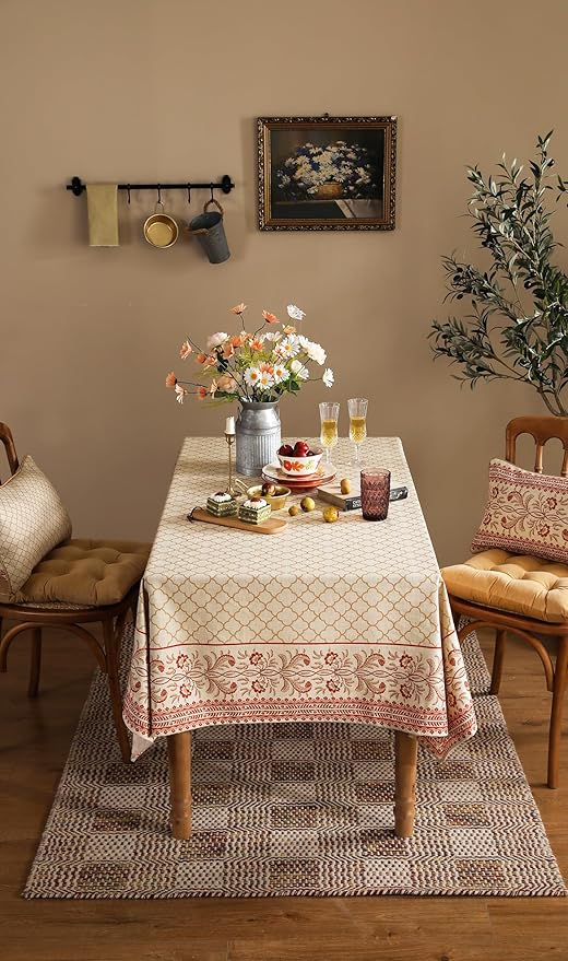 ISAENNE Designer Linen Floral Small Rectangle Tablecloth,Pale Yellow Farmhouse Indoor Table Cloth,Durable Decor Tablecloths for Dining Kitchen Thanksgiving Christmas,55"*71"-Chamonix A