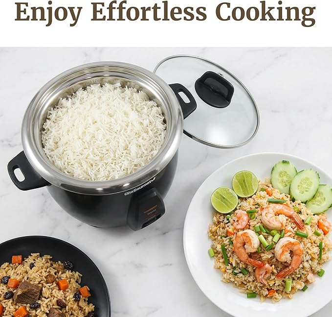 Elite Gourmet ERC2001BX 10-Cup Electric Rice Cooker with 304 Surgical Grade Stainless Steel Inner Pot, Makes Soups, Stews, Porridges, Grains and Cereals