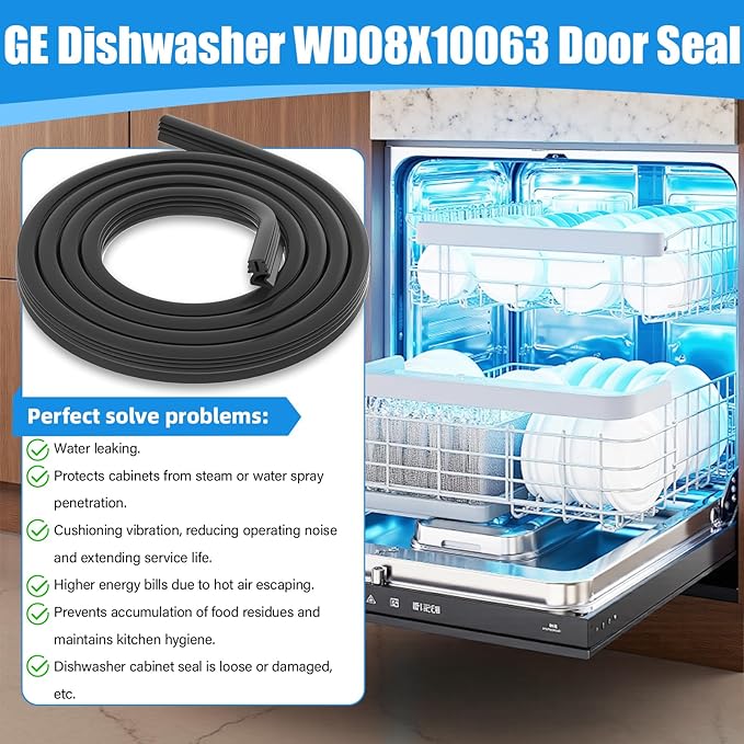 Upgraded WD08X10063 Dishwasher Door Seal,Dishwasher Tub Gasket Compatible with General Electric GE Dishwashers GLDT690D00BB GLDT696T00SS Parts,Replaces AP3994669,AH1481856,EA1481856,PS1481856