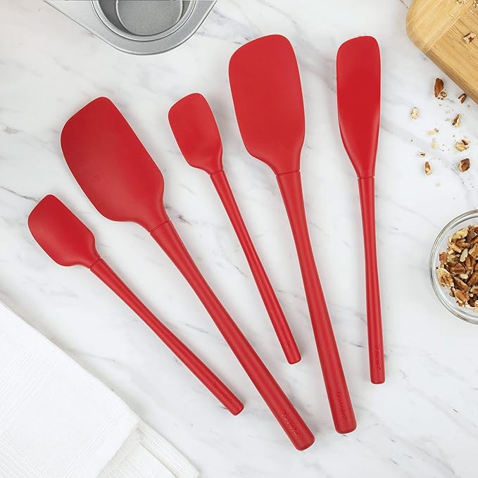 Tovolo Flex Core 5 Piece Silicone Spatula Set Heat Resistant All Silicone Utensils Include Non Stick Spatula Spoonula Jar Scraper, Dishwasher Safe BPA Free Spatulas for Baking Mixing, Cayenne Red