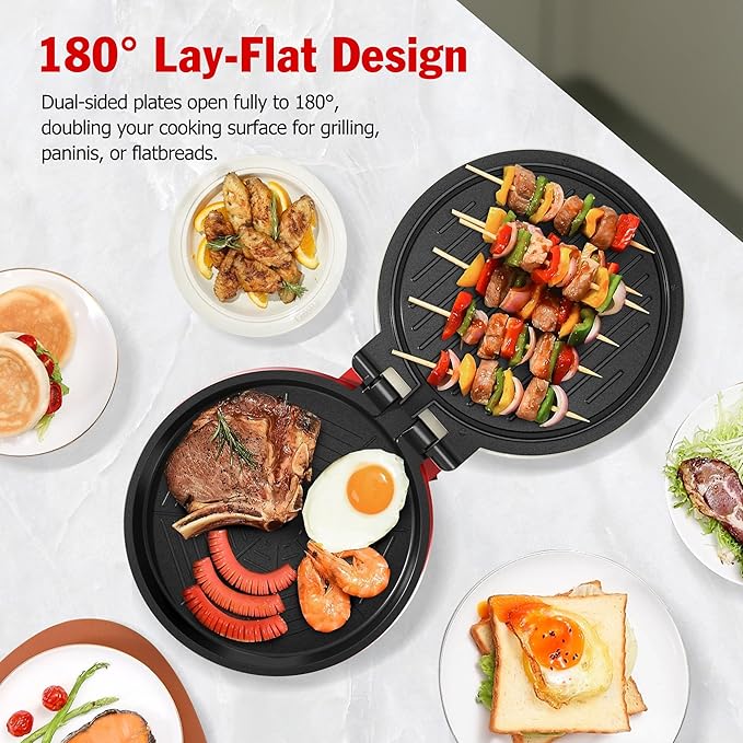 KEINVE 1000W Pizza Maker, 2-in-1 Indoor Griddle and Pizza Cooker, 8.5" 180° Open Nonstick Plate for Quesadilla, Panini, Crepe and More