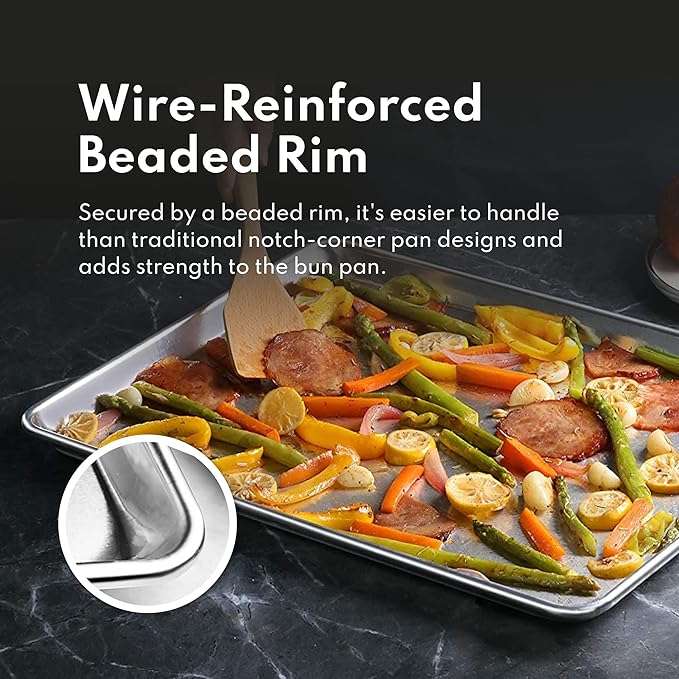 New Star Foodservice Commercial-Grade 18-Gauge Aluminum Sheet Pan/Bun Pan (15 L x21 W x1 H (Two Thirds size) Measure Oven)