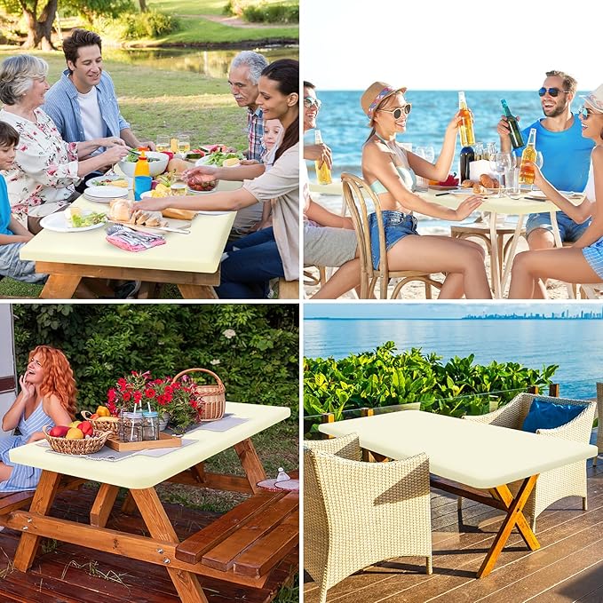 homing Rectangle Table Cloth Cover, Waterproof Polyester Elastic Fitted Tablecloth, Fits for 8 Foot Folding Tables, Washable Table Protector for Picnic, Camping, Outdoor (Cream Yellow, 30" x 96")