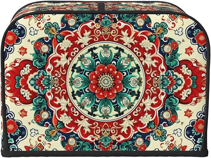 Traditional Retro Pattern Covers for 4 Slice Toasters,Cute Country Bread Machine Cover with Handle,Washable Stain Resistant Kitchen Small Appliance Cover Dining Decor