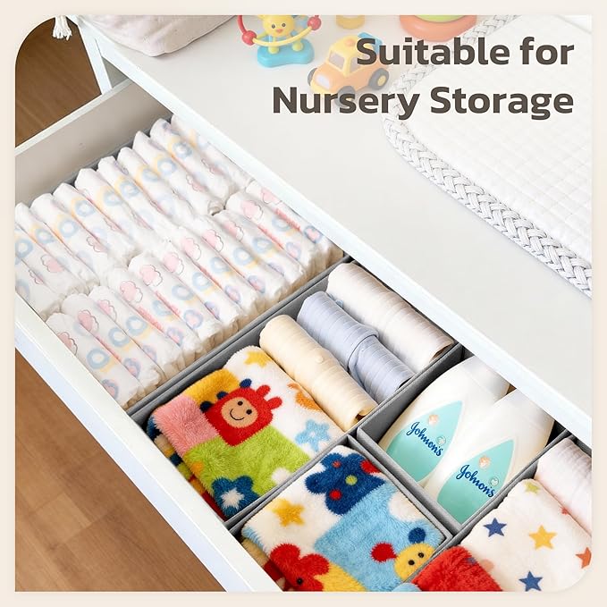 Drawer Organizer, 16 Pack Baby Dresser Organizer for Nursery, Foldable Closet Organizers and Storage Dresser Dividers for Clothes, Socks, Scarves, Ties (Gray)